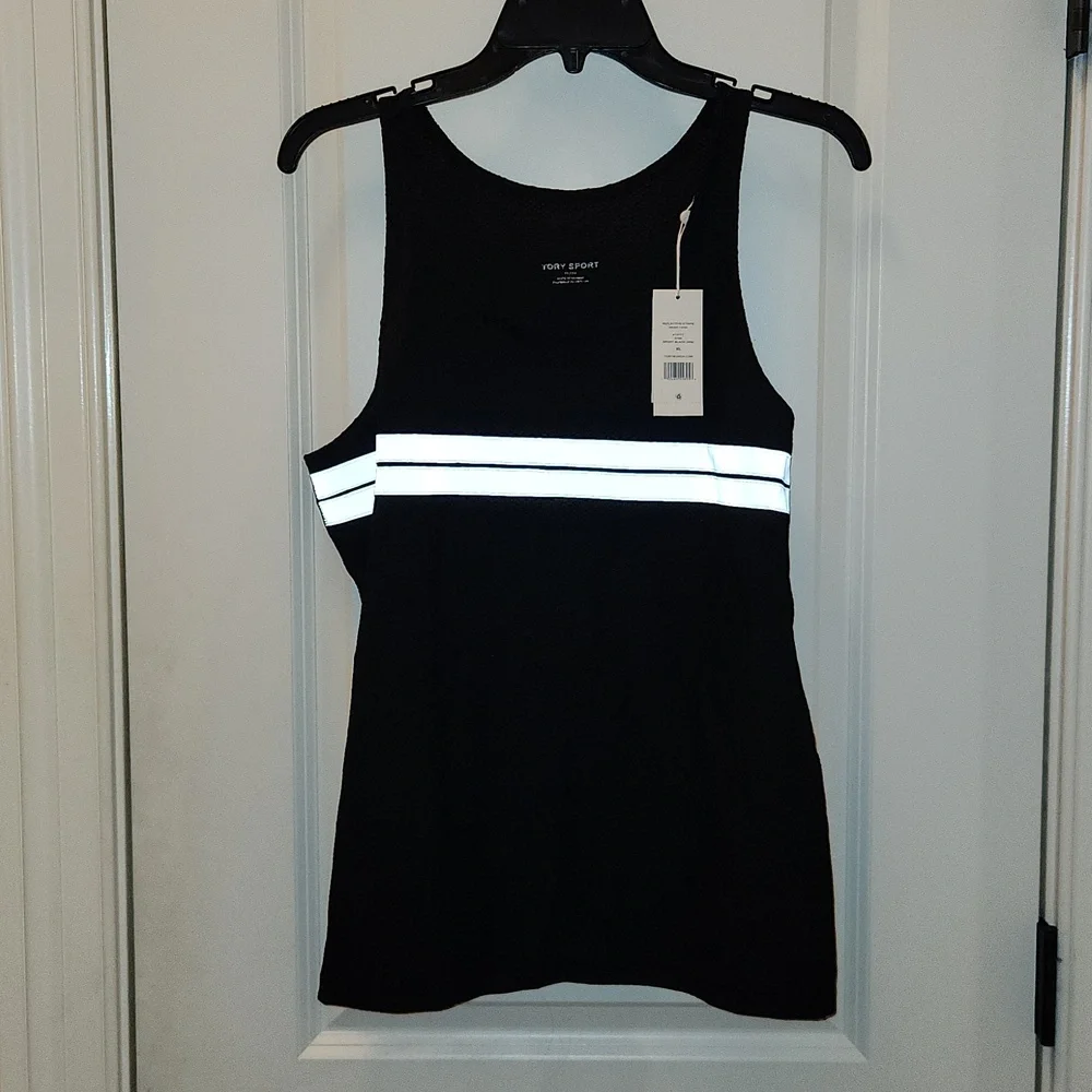 NWT Tory Burch Tory Sport Reflective Stripe Mesh Tank in XL Sport Black - Picture 7 of 15